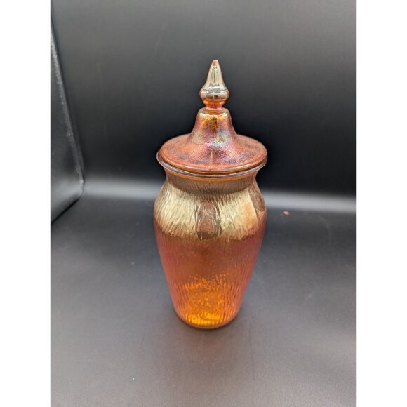 Antique Jeanette Glass Marigold Tree Bark Lidded Urn Jar - Picture 4 of 11